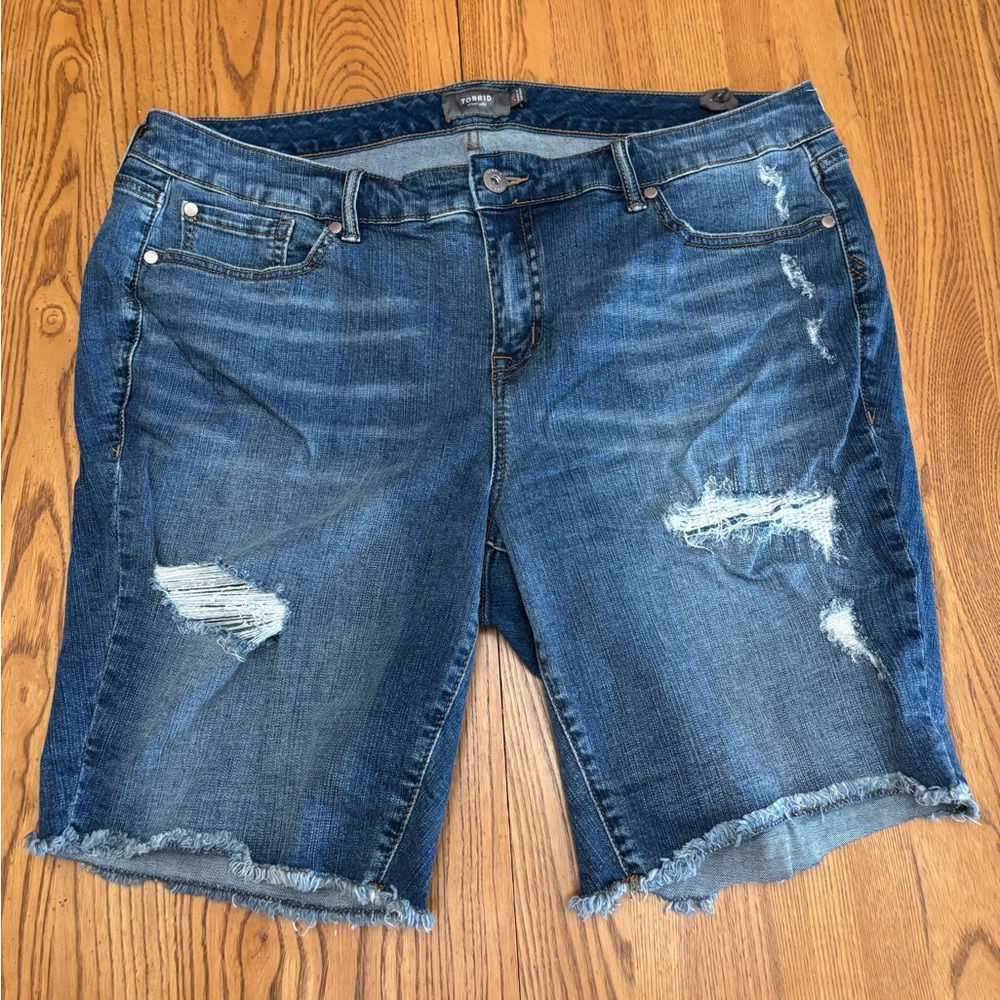 Torrid Blue Jean Shorts Distressed Frayed Hem